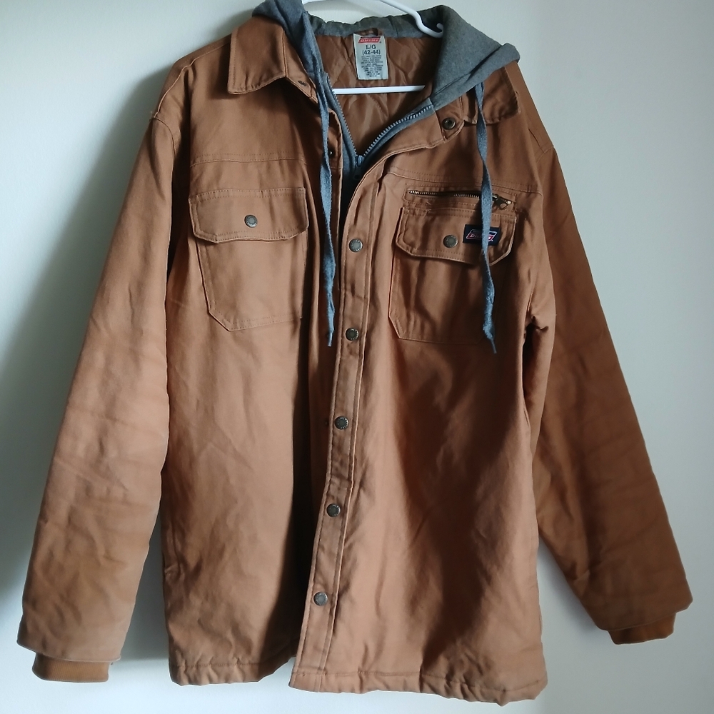 Dickies Tan Work Hoodie Coat Jacket Size Large Has Wear